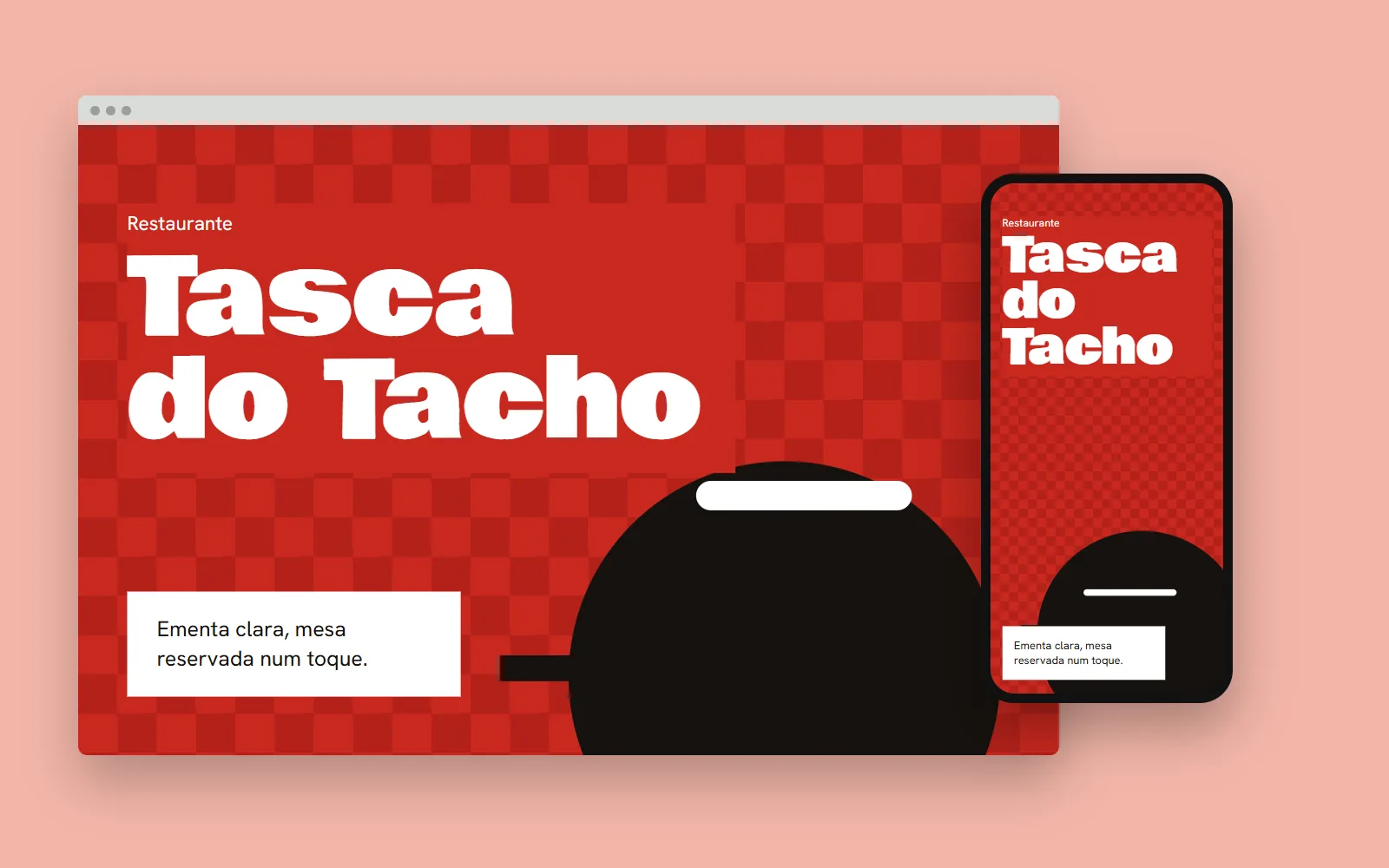Ecrã de entrada do site-conceito Tasca do Tacho, em computador e telemóvel