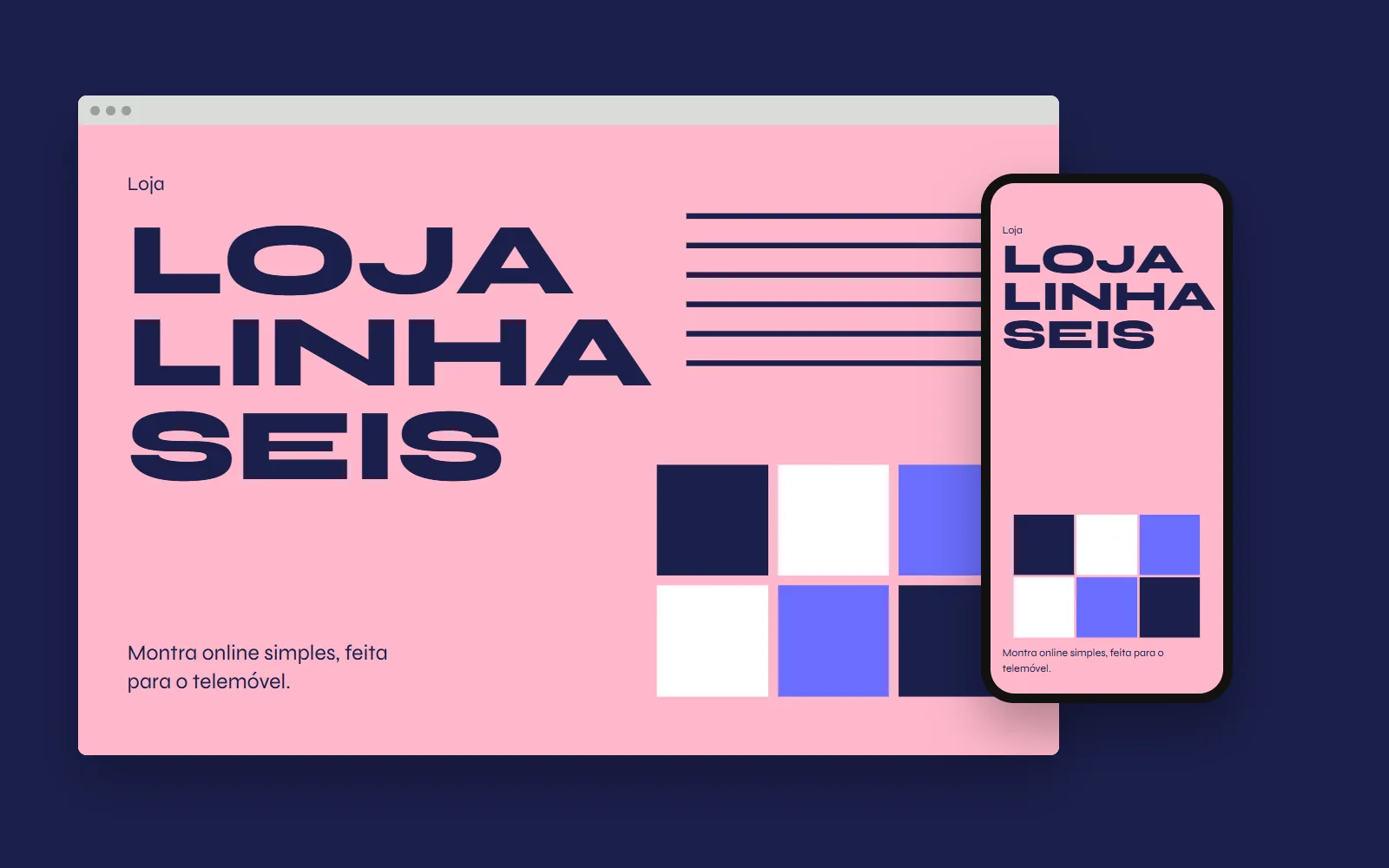 Ecrã de entrada do site-conceito Loja Linha Seis, em computador e telemóvel